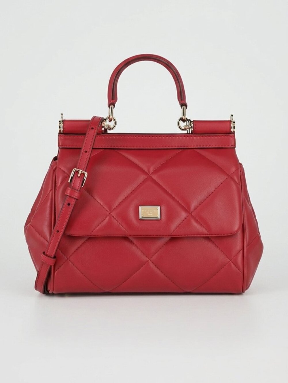 DOLCE & GABBANA Small Sicily Red Leather Top Handle Shoulder Bag Strap w Tags